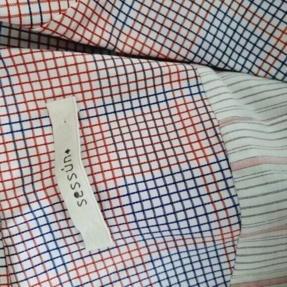 SESSÙN Blazer Jacket Checkered Grid Pattern Floral Cuffs Sz S - Picture 12 of 13